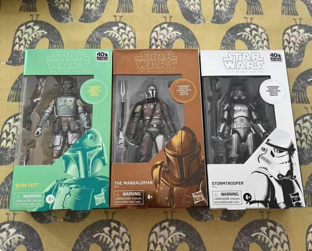 Star Wars Black Series Carbonised Figure Bundle Mandalorian, Boba Fett & Stormie