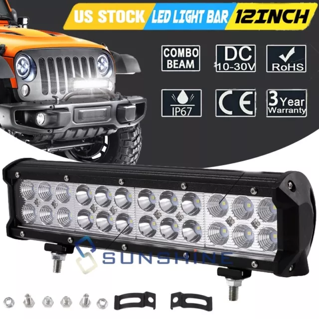 12" inch Led Light Work Bar Dual Row Spot Flood Combo Work 72W for Truck SUV ATV