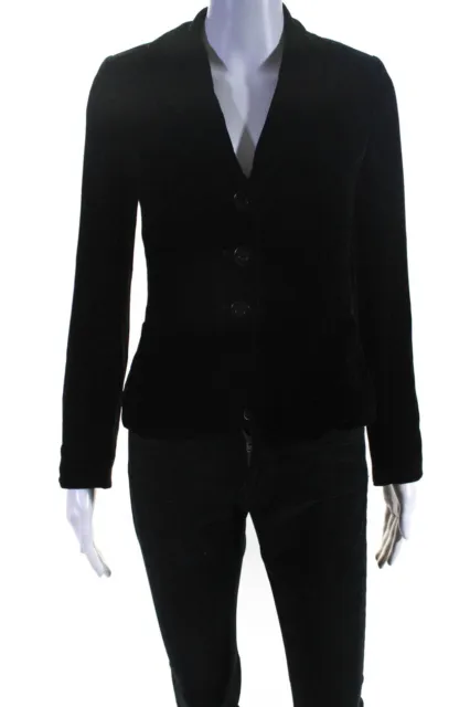 Vince Womens Velour Three Button Collared Jacket Black Size 2
