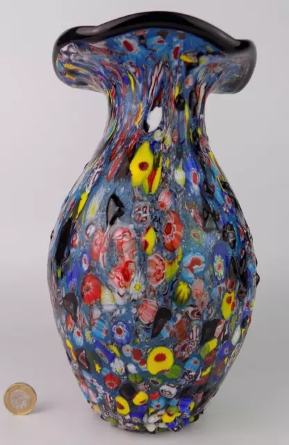 Murano double cased millefiori  and murrien art glass vase.