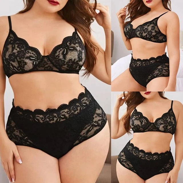 Plus Size Womens Lace Push Up Wireless Bra Set Ladies Thong Underwear Lingerie