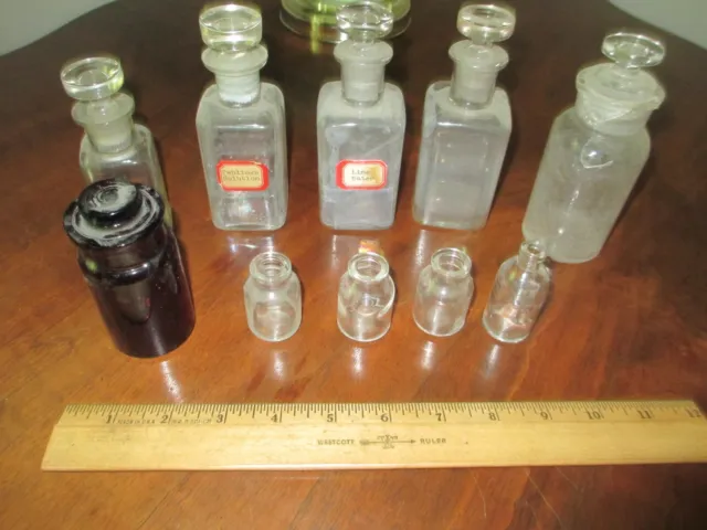 10 VTG APOTHECARY BOTTLES ANTIQUE GLASS STOPPER MEDICINE CHEMICAL W T Co WHEATON