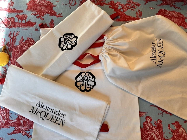 Set Of Four Alexander McQueen large shoe dust bags with logo/name Red Ribbon