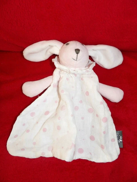 Doudou Atmosphéra  For Kids Lapin Rose Tissus Lange Blanc Pois Rose NEUF