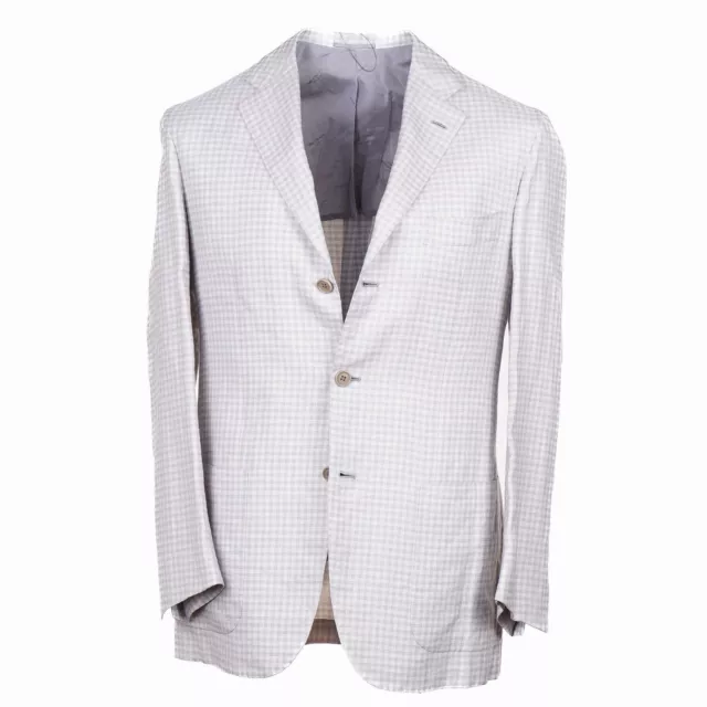 Kiton Napoli Light Gray Check Cashmere-Linen-Silk Sport Coat 38R (Eu 48) NWT