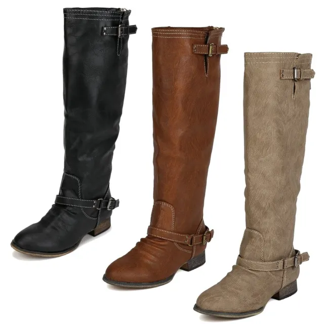 New Womens Buckle Knee High Back Zipper Riding Boots Breckelle's OUTLAW-11