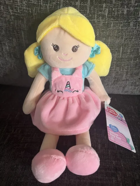 Argos Chad Valley Blonde Girl Rag Doll In Pink Unicorn Dress Soft Plush Toy BNWT