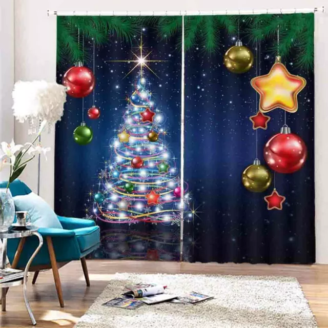 Christmas Tree Star 3D Curtain Blockout Photo Printing Curtains Drape Fabric