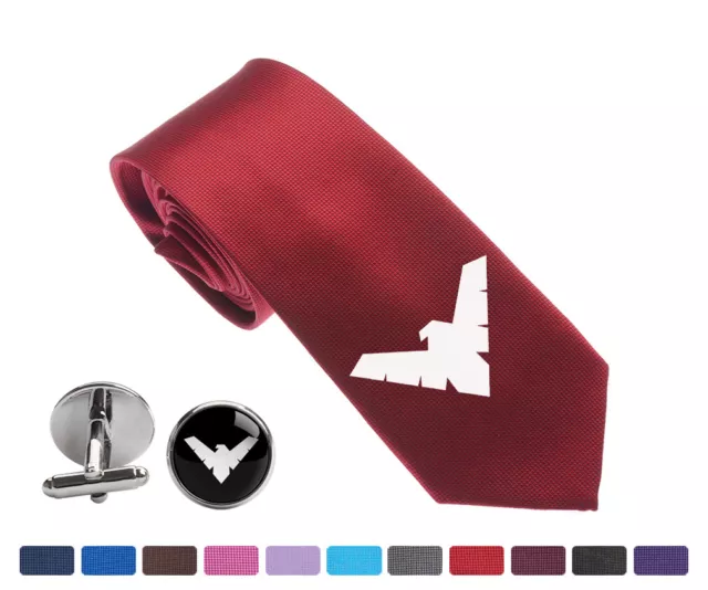 Nightwing Men Woven Novelty Slim Groom 2.5" Party Tie Necktie Cufflink Cuff Link