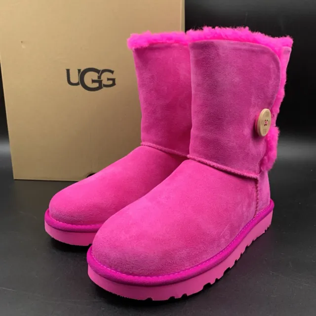 New Ugg Bailey Button Ii Boots Pink Suede Sheepskin Wool Womens Us 6 Eu 37