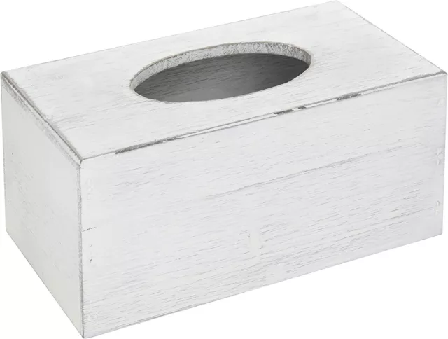 White Wooden Rectangular Facial Tissue Box Cover Holder, Bathroom Tissue Box