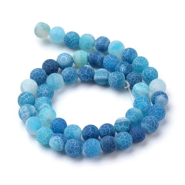 Natural Dyed Blue Frosted Crackle Agate Round Gemstone Beads - 8mm - J34134