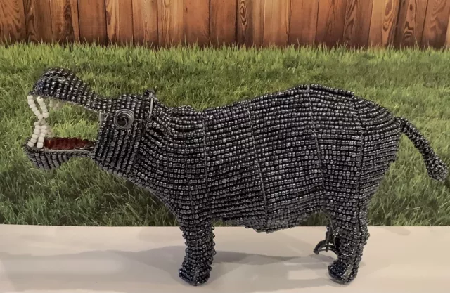 Beaded Hippopotamus Hippo Large 13” X 6.5” X 4” African Safari Decor Figurine