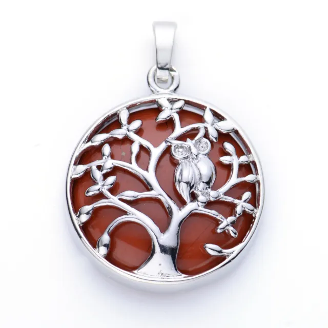 Natural Gemstone Owl Tree of Life Pendant Charms Reiki Chakra Amulet Energy