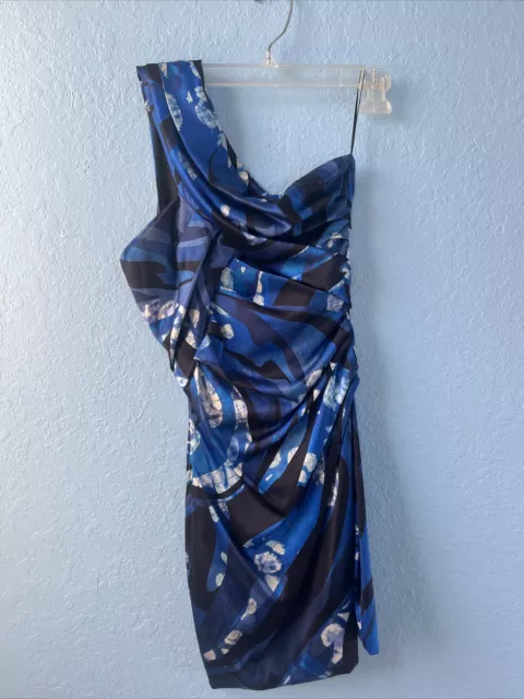 EMILIO PUCCI Blue & Black  Abstract-Print One Shoulder Mini Dress Size 4