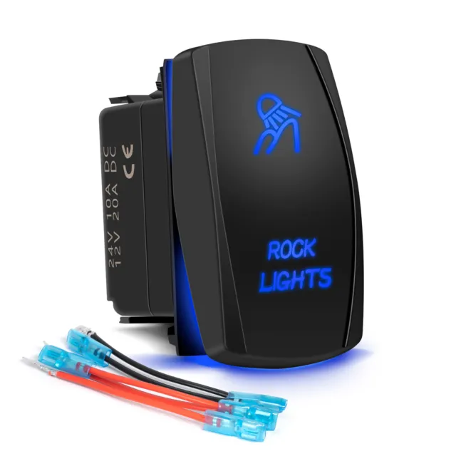 5 Pin Laser Toggle Rocker Switch LED Rock light On-Off UTV Truck 20A 12V Blue