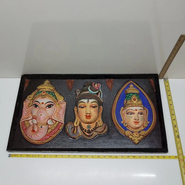 Painted & Carved Hindu Deity Faces Framed - Item 038 060623MJS