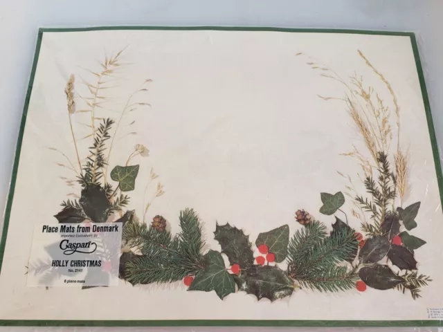 Vintage NWT CASPARI Holly Christmas 6 Paper Placemats DENMARK 1972 15" X 12" 