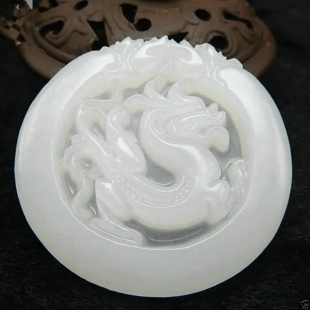 Antiguo Chino Mítico Dragón Tallado a Mano Hetian Blanco Jade Amuletos