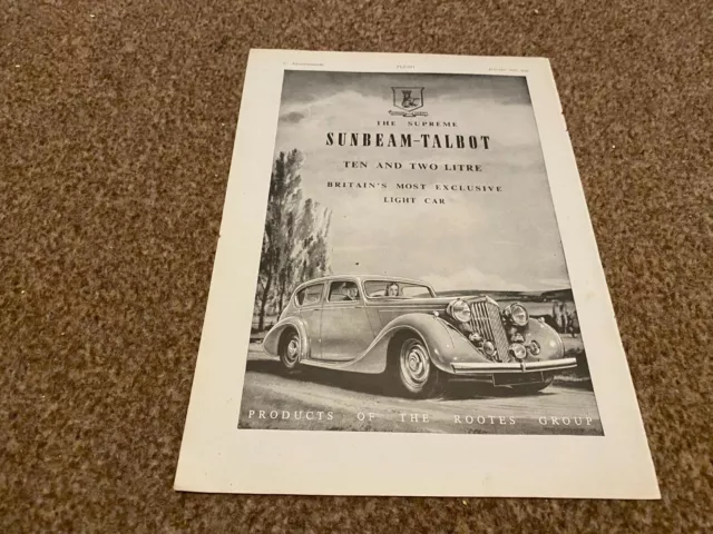 Framed Advert 11X8 Th New Sunbeam Talbot Car Ten And Two Litre