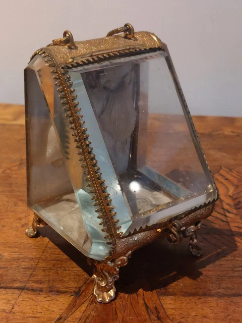 Grande boite à bijoux porte montre Napoléon III laiton et verre biseauté - XIXèm