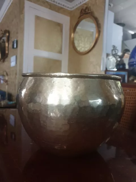 Ancien Cache Pot En Cuivre Laiton Martelé