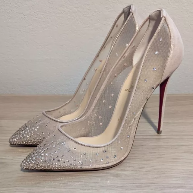 CHRISTIAN LOUBOUTIN Mini Glitter Follies Strass Pump Nude 100mm size 40.5 NWOB 3