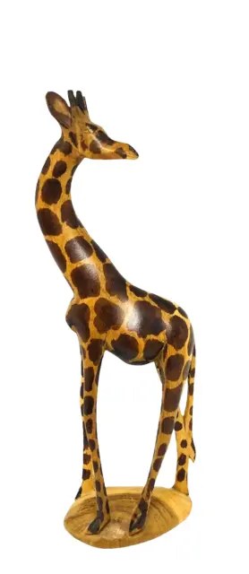 Hand Carved Giraffe Wood Painted Standing Figure 8.5"