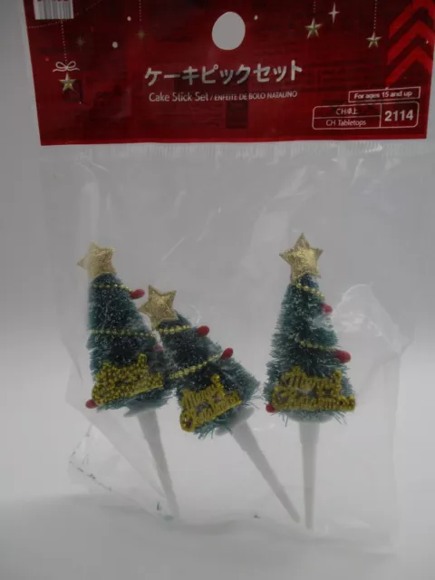 Christmas Food Picks 3pcs Tree  For Lunch Box Bento cake　DAISO