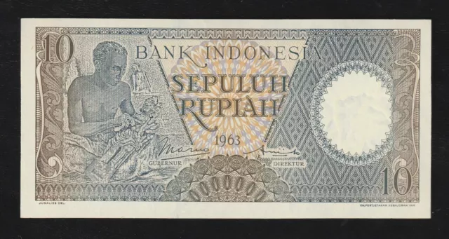 Indonesia, 10 Rupiah, 1963, P-89, Ch. UNC Wood Carver