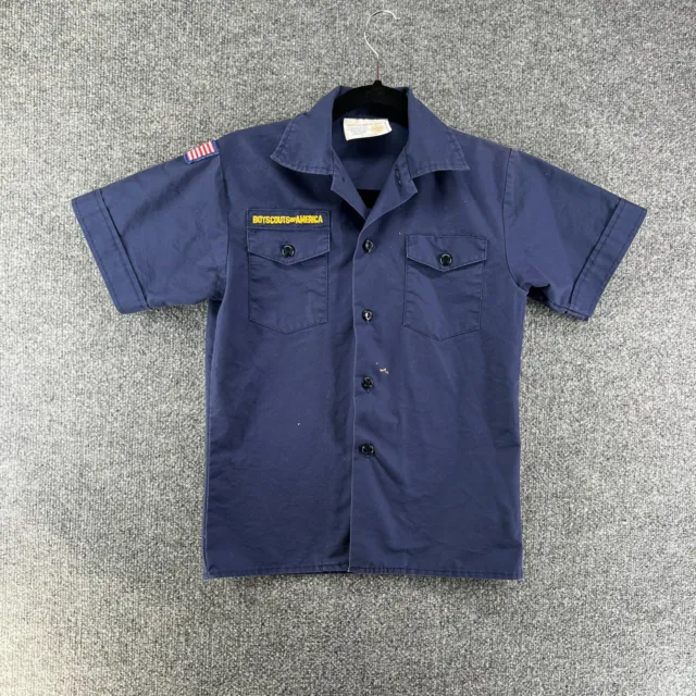 BSA Boy Scouts Of America Shirt Youth Medium Blue Short Sleeve Uniform Flaw