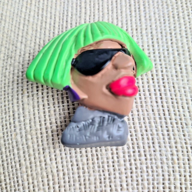 Retro Acrylic Brooch of a Woman with Green Hair Pink Lips Black Sunglasses