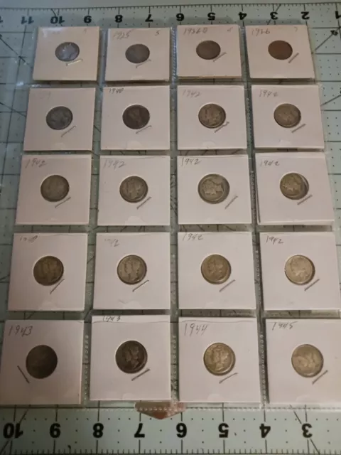 [Lot of 25] Mercury Dimes 1/2 Roll 90% Silver Assorted Dates Circulated