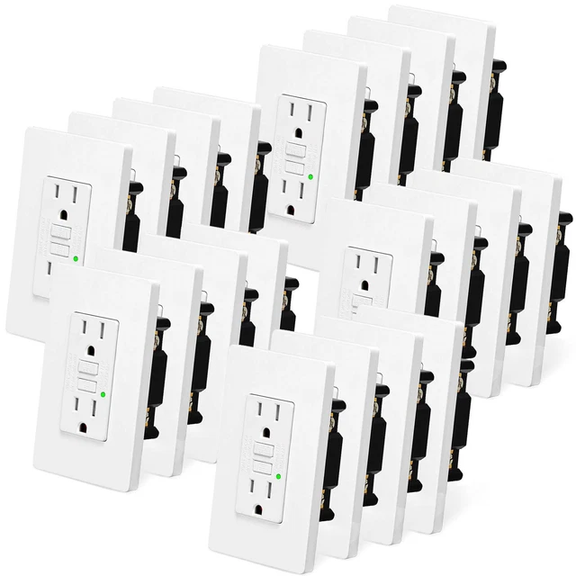 GFCI Outlet 15 Amp GFI Receptacle Non-TR/WR w/Plate Residential Commercial 20Pcs