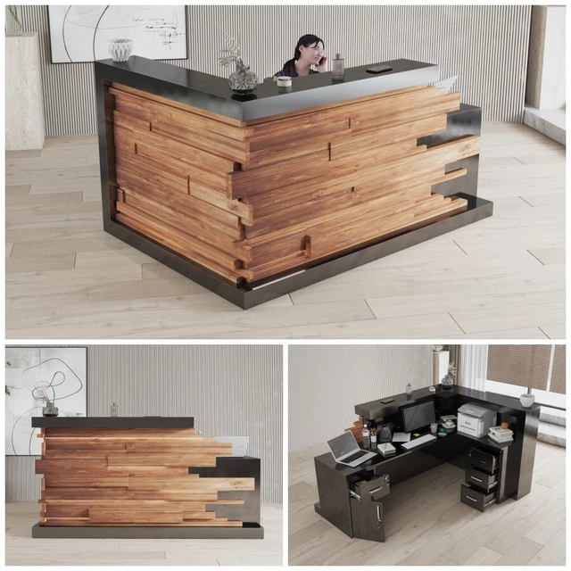 Empfangstheke Theke Tresen 220x140 Holzlamelen L-Form