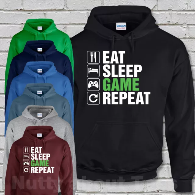 Eat Sleep Game Repeat Hoodie GAMING Hoody Adult Kids