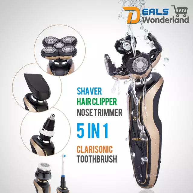 5D Mens Electric Razor Rotary Shaver 360°Cordless Haricut & Nose Trimmer New