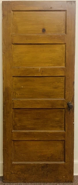 Vintage Antique Brown Solid Wood Wooden 5 Panel Door 32x80" + Brass Knob U.S.A.!
