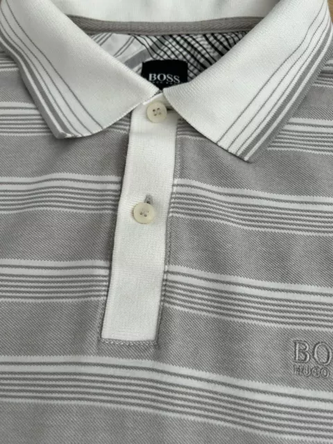 New HUGO BOSS Polo Shirt Top Tshirt Grey White Size Small Short Sleeved