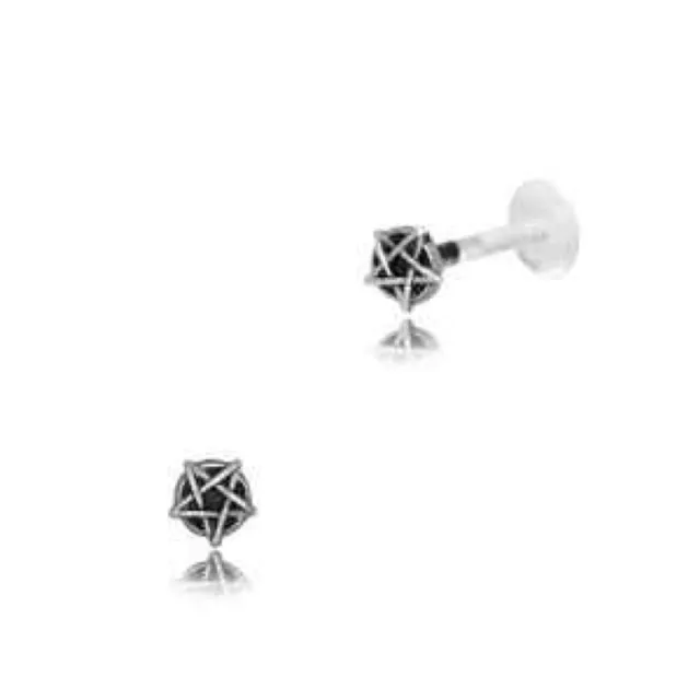 1 Real Silver Pentagram Labret Tragus Ear Ring Lip Nose Ring Earrings Bioplast