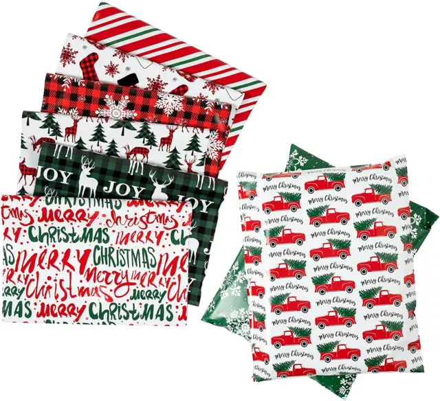 Poly Mailers Shipping Bags Christmas Design Set 2.3 Mil Heavy Duty Self Seal Mai