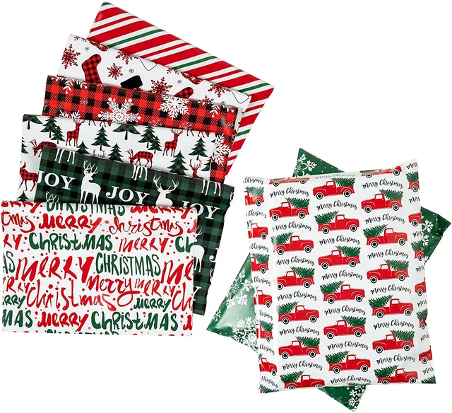 Poly Mailers Shipping Bags Christmas Design Set 2.3 Mil Heavy Duty Self Seal Mai