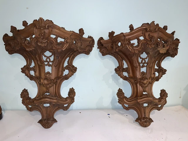italian french wood sconce hand carved 19th century Pair Gothic Shelf Light