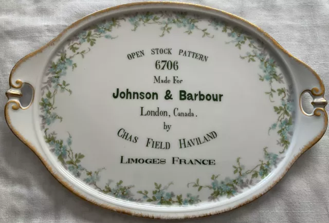 Rare Chas Field Haviland Limoges for Johnson & Barbour Canada Advertising Plate