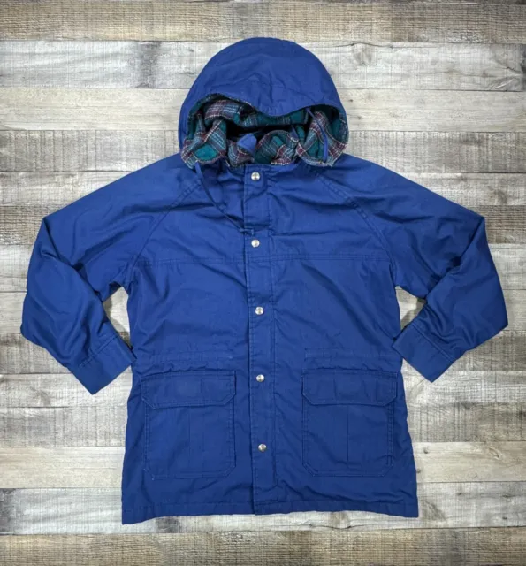 Vintage Woolrich Jacket Womens Medium Blue Wool Lined Hooded Casual Zip Up Coat
