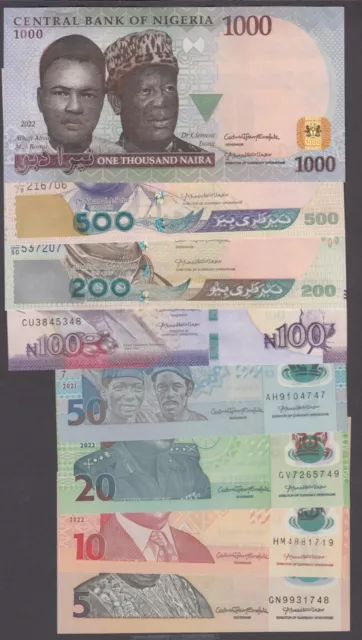 Nigeria Full Set 5 To 1000 Naira 8 Notes Un/Unc We Combine              2305