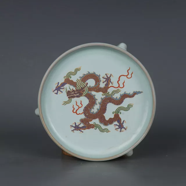 7.3" Chinese Song Famille Rose Porcelain Ru Kiln Gild Naimal Dragon Brush Washer