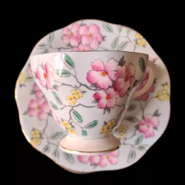 Pastel blue bone china floral cup and saucer by Foley Springdale X 2 3