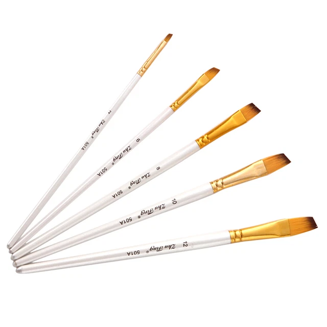 5 Pezzi Pennelli per Pittura a Testa Piatta Forniture per Acquerelli Acrilici 9