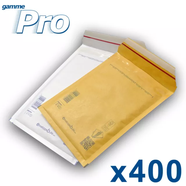 Lot de 400 enveloppes bulles PRO - 10 formats au choix - blanches ou marron